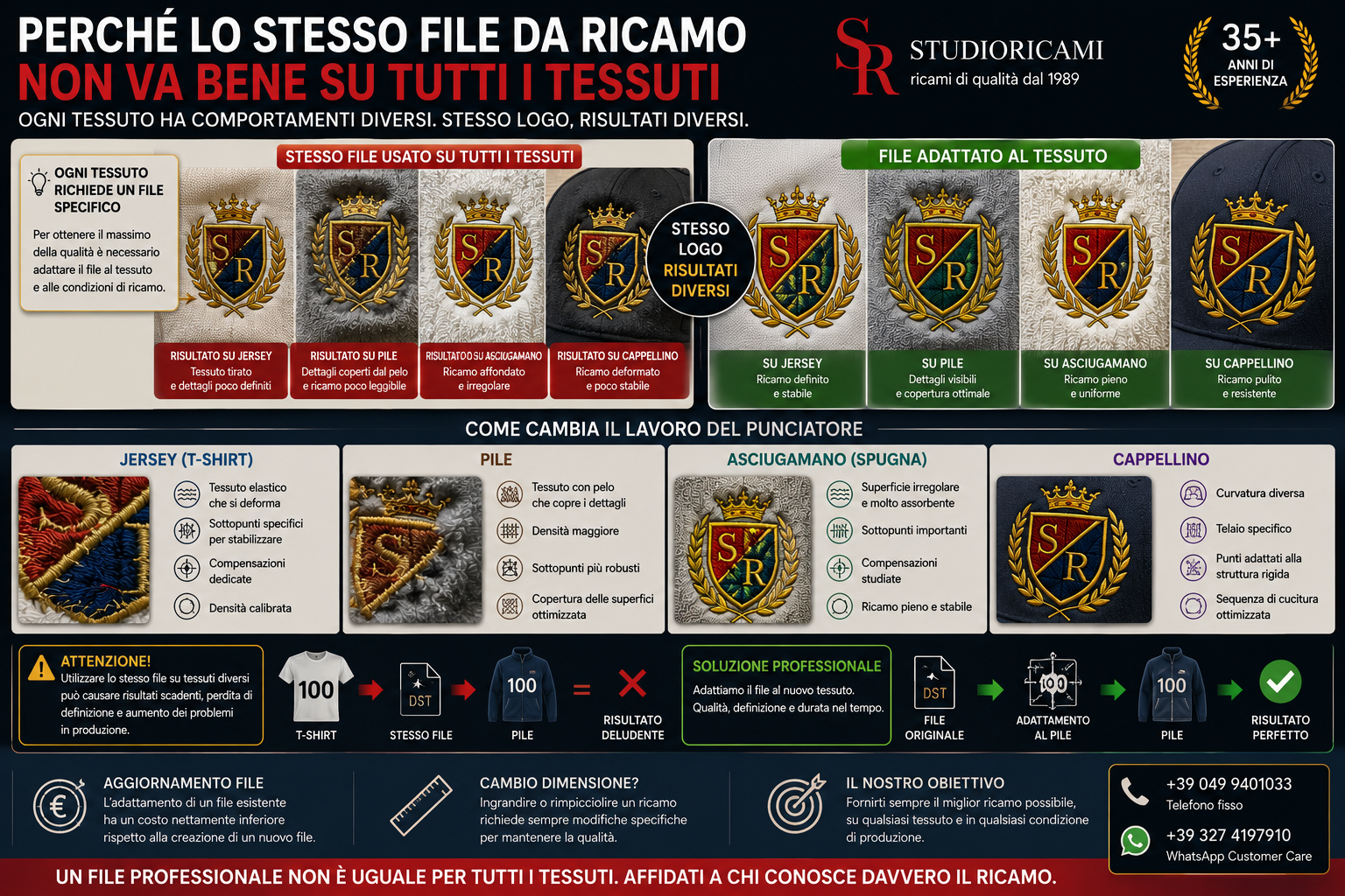 LO STESSO FILE DI RICAMO NON VA BENE SU TESSUTI DIVERSI