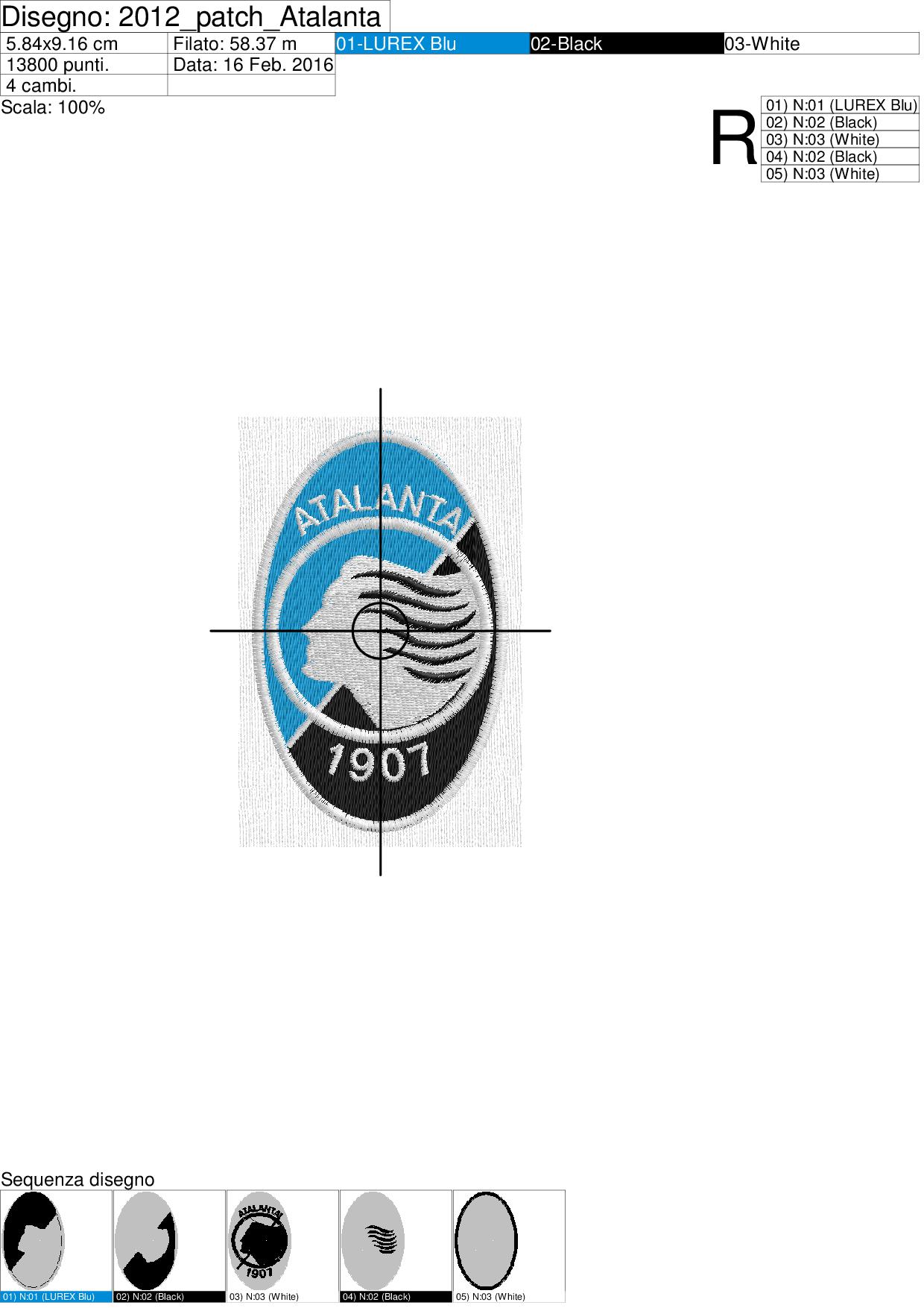 Foglio lavorazione programma per ricamare STEMMA Atalanta Calcio