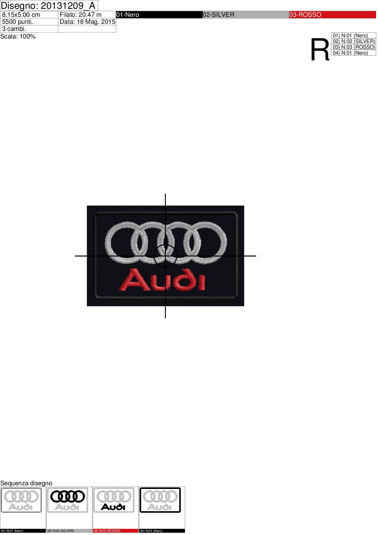 Foglio di lavorazionei ricamo Stemma AUDI con 4 cerchi