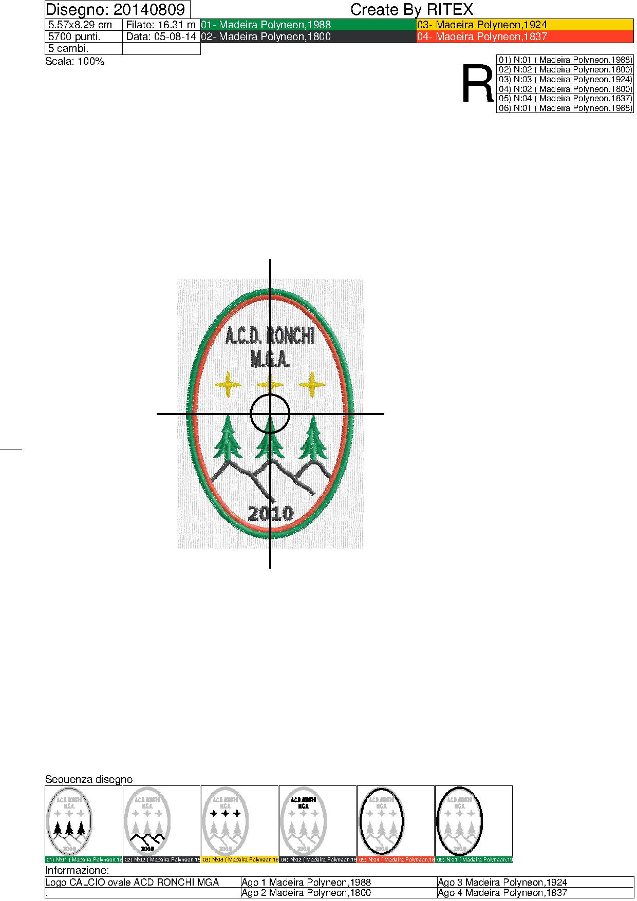 Foglio lavorazione programma ricamo Logo CALCIO ovale ACD RONCHI MGA