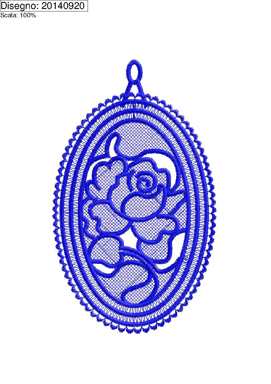 Ricamo Pendaglio ovale misura cm. 15 con rosa