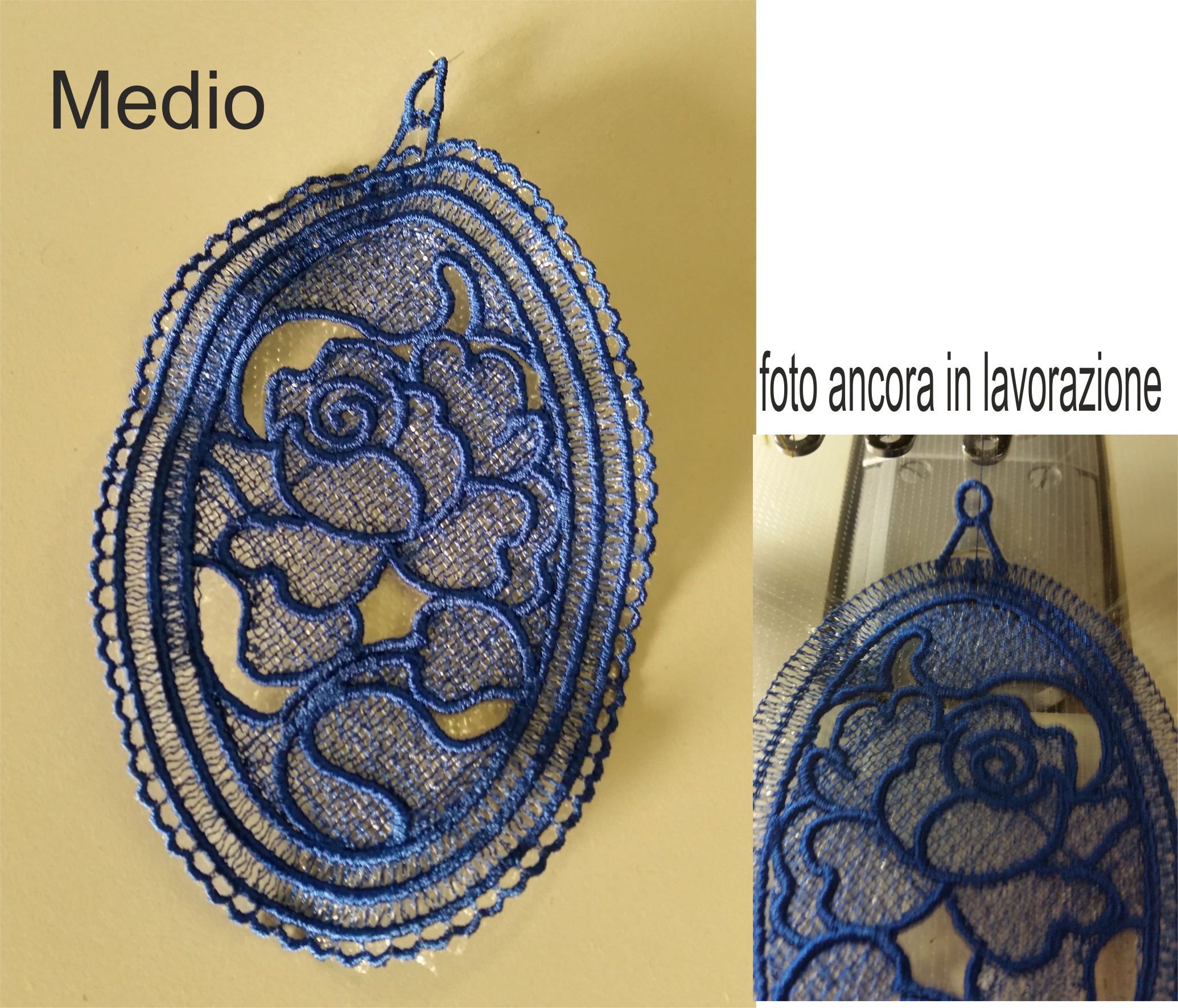 Prova ricamata Pendaglio ovale misura cm. 15 con rosa