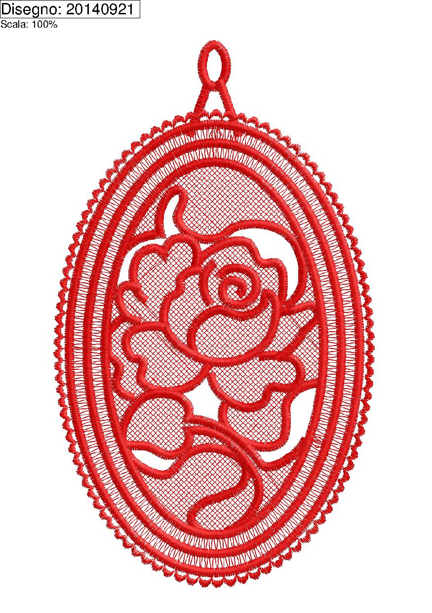 Ricamo Pendaglio ovale misura cm. 19 con rosa