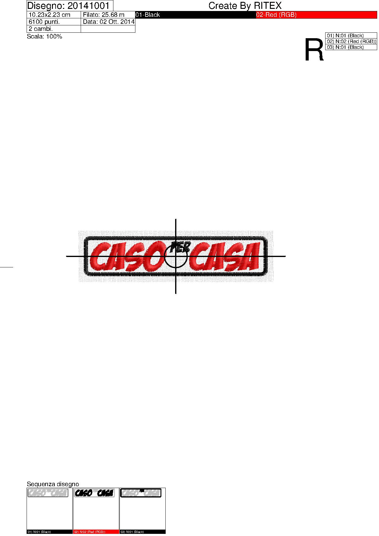 Foglio di lavorazione stemma ricamato cm.10x2 logo CasaxCasa