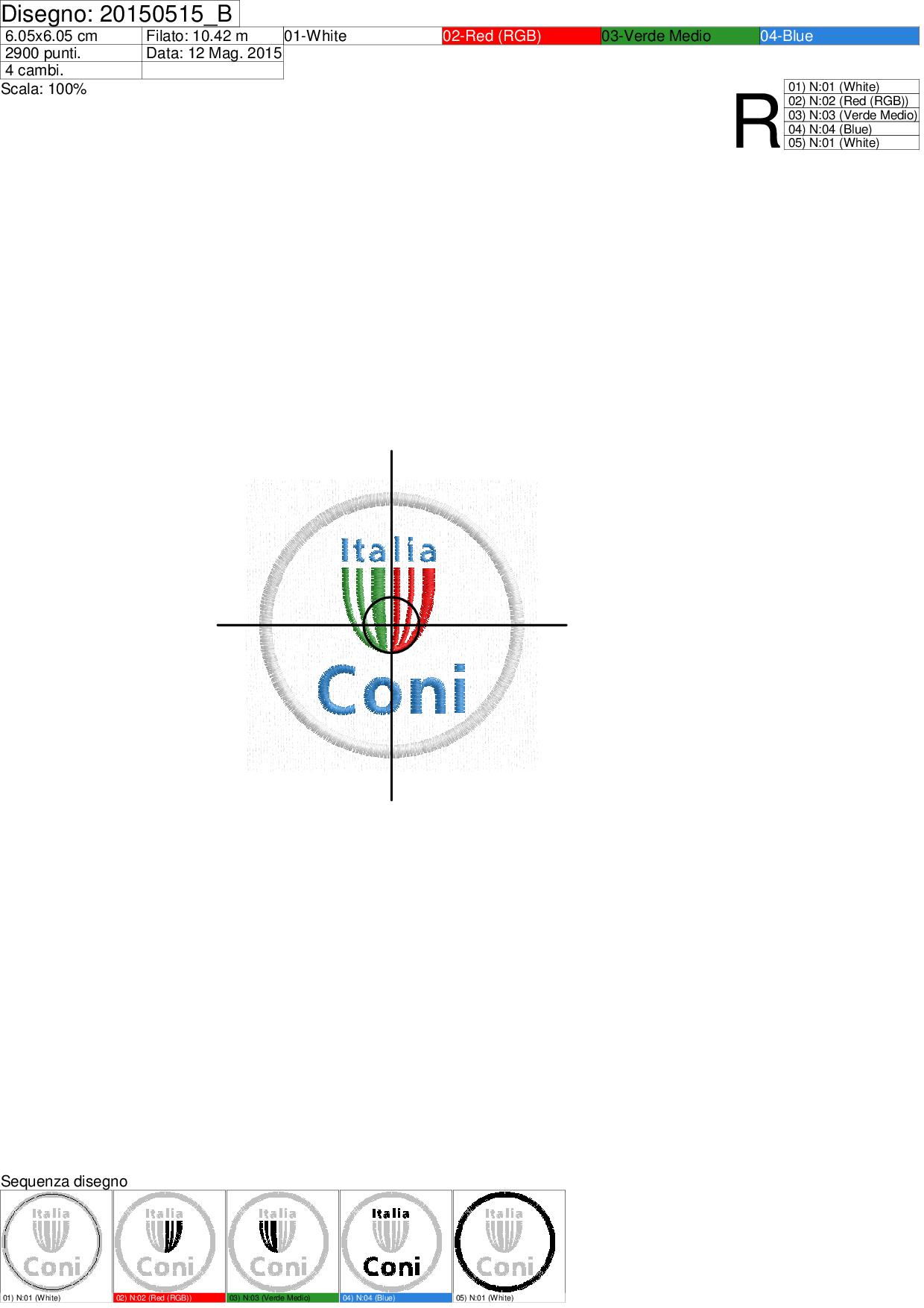 Sequenza di lavorazione programma ricamo CONI su diametro mm. 60