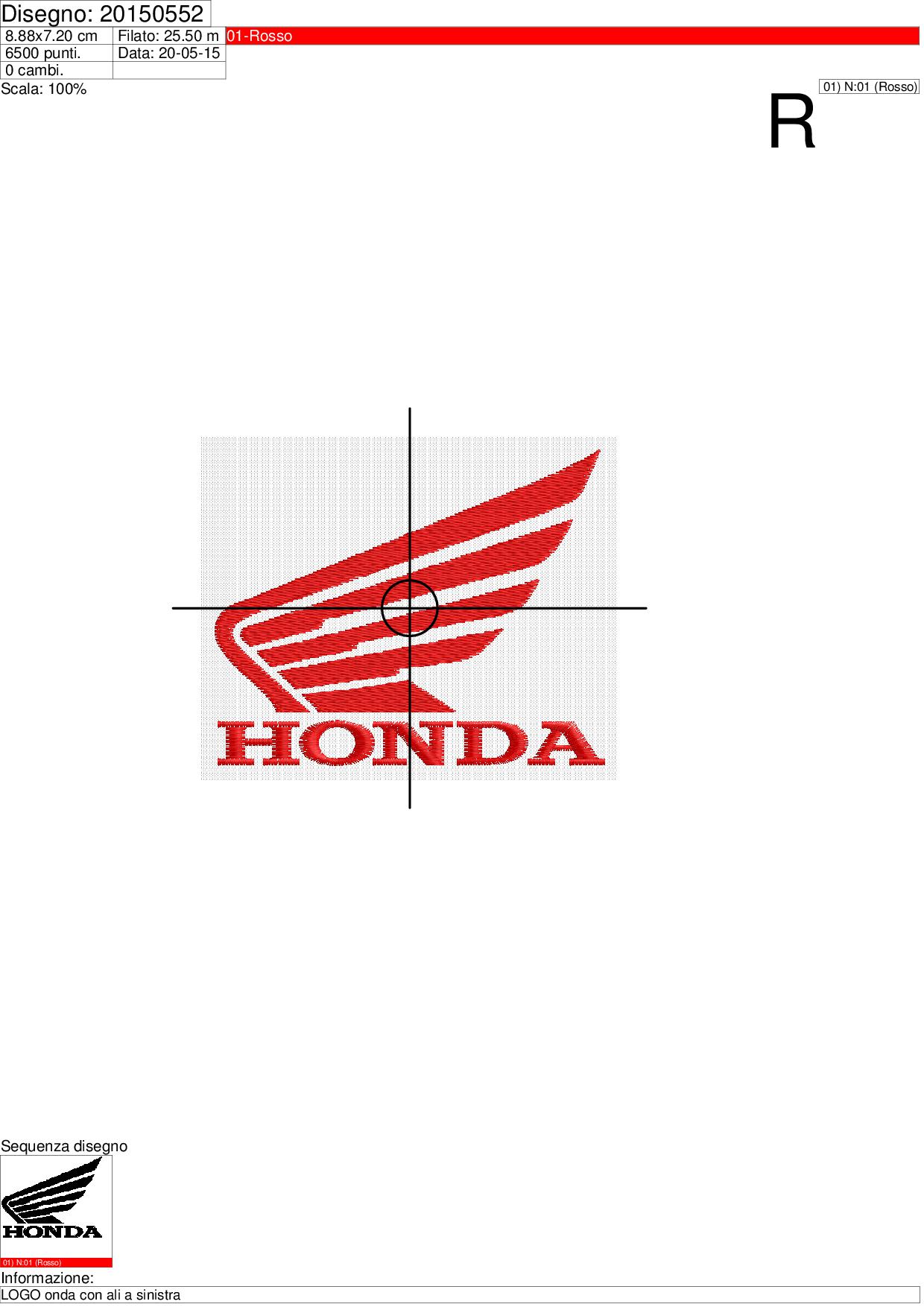 Foglio di lavorazione ricamo Stemma Honda alato verso sinistra