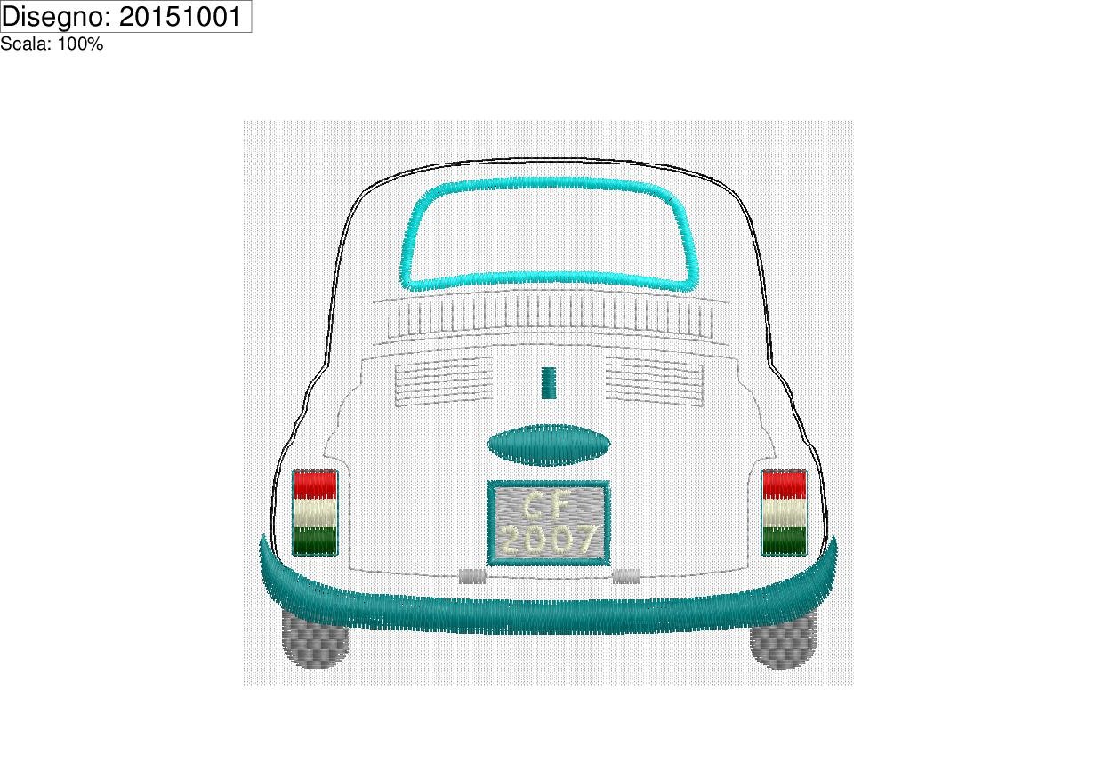 Icona ricamo posteriore FIAT 500 su base cm.11