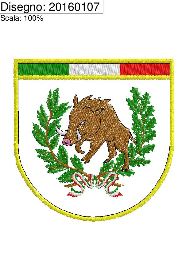Icona ricamo scudetto con cinghiale e alloro cm.9