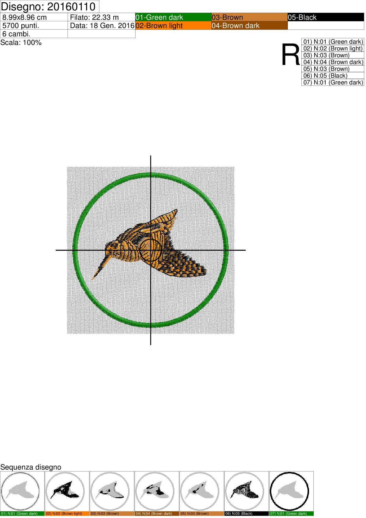 Foglio di lavorazione patch tondo con beccaccia diam. 9 cm.