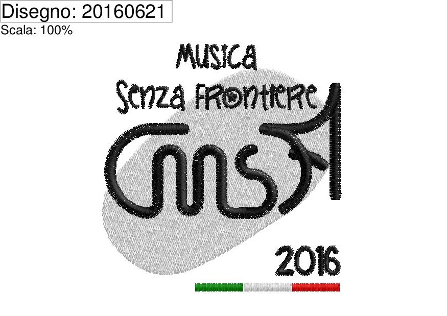 Icona ricamo Musica senza frontiere su base cm.8