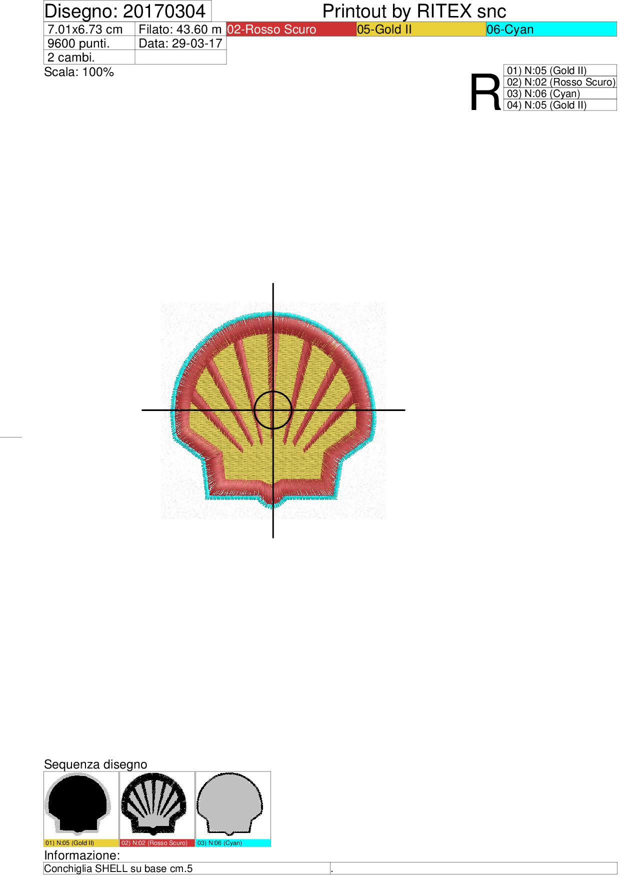 Foglio di lavorazione ricamo conchiglia SHELL su base cm.7