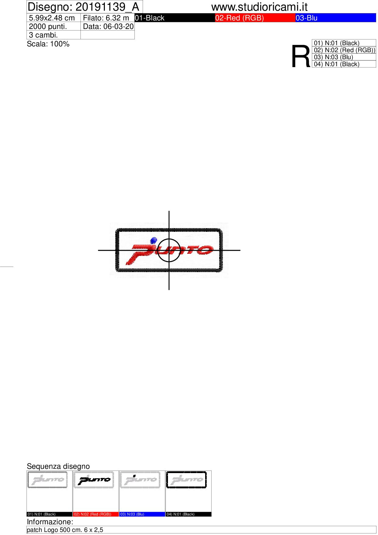 Foglio di lavorazione ricamo Logo Punto cm. 6 x 2,5