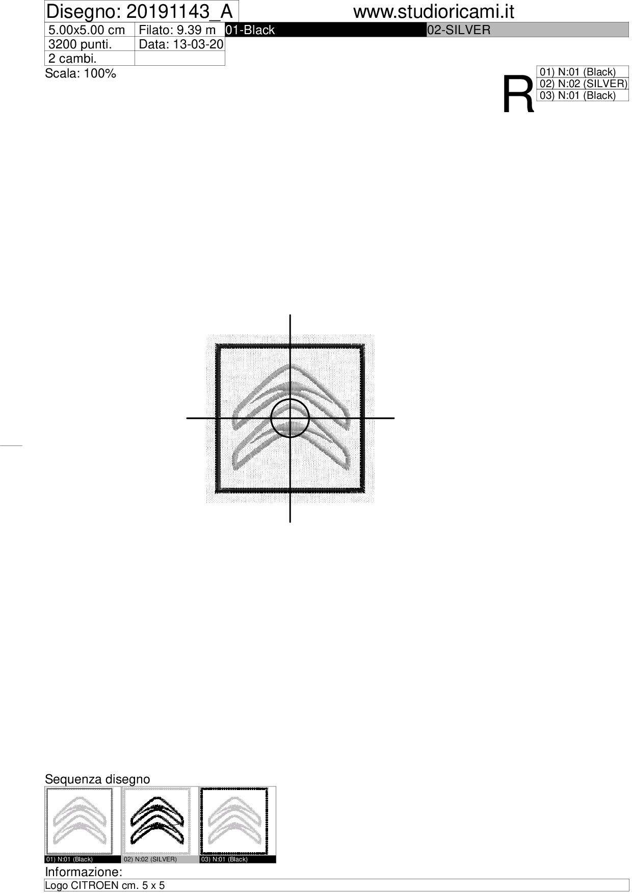 Foglio di lavorazione ricamo Logo CITROEN cm. 5 x 5
