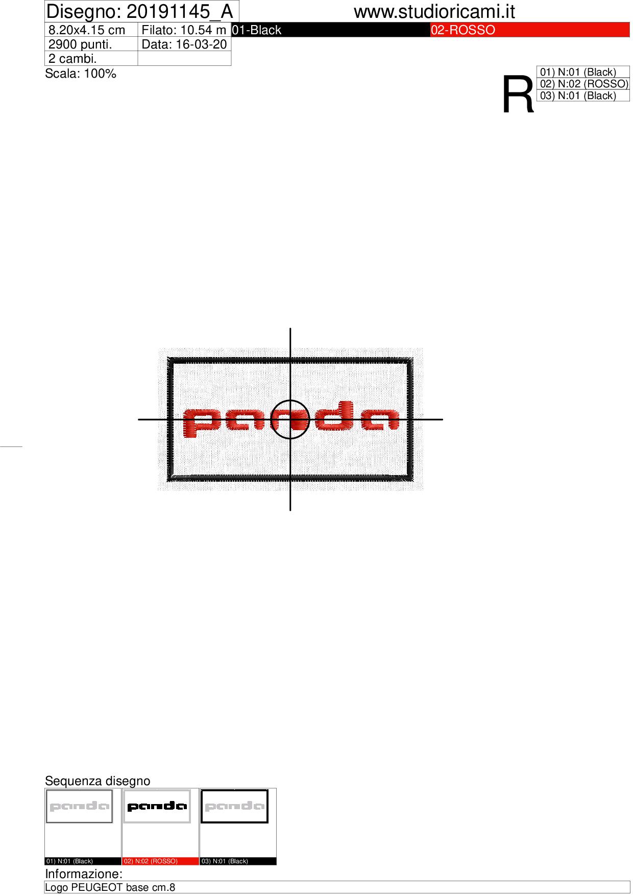 Sequenza di lavorazione ricamo Logo PANDA base cm.8