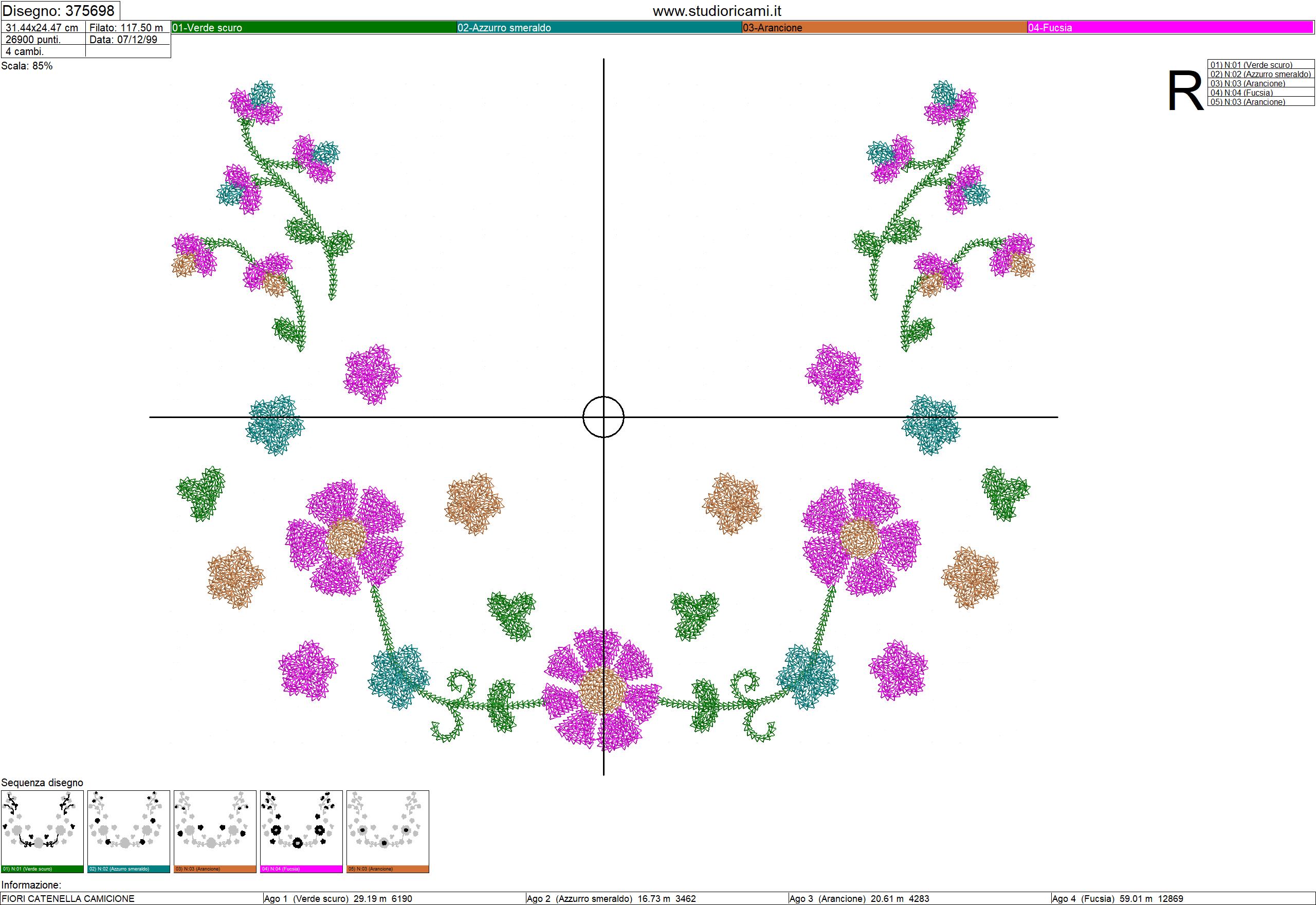 Foglio di lavorazione Ricamo scollatura fiori a punto catenella