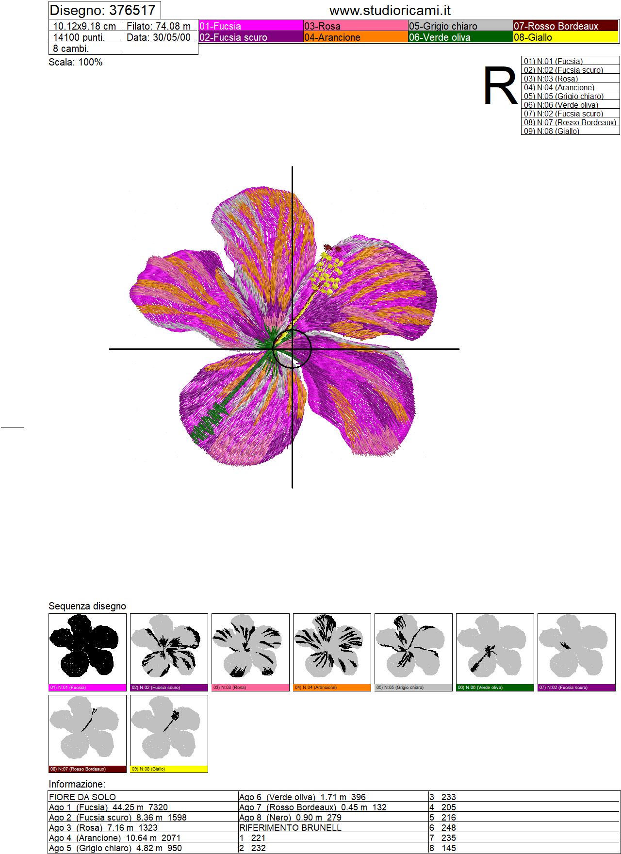 Foglio di lavorazione programma Ricamo fiore di ibisco sfumato