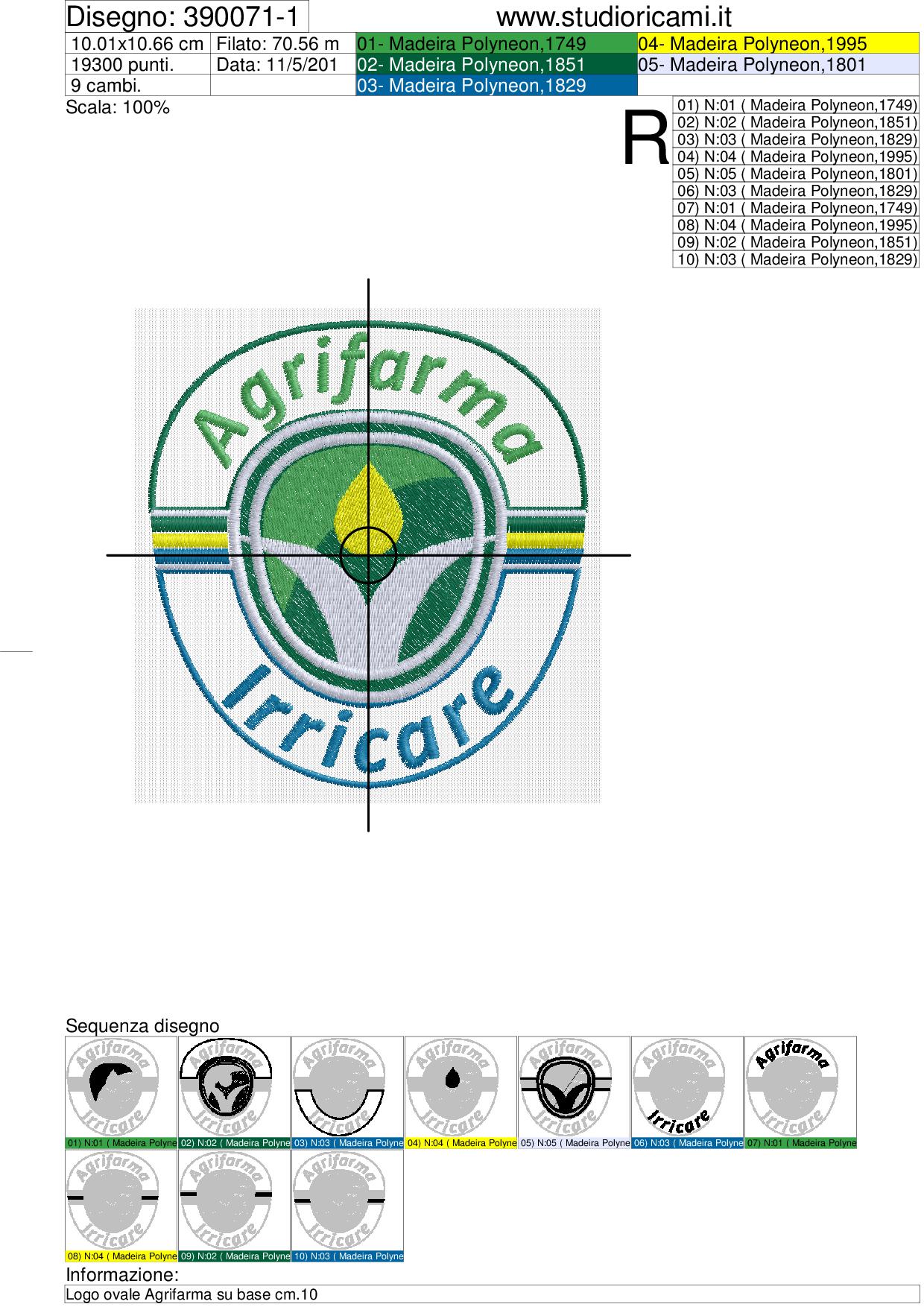 Foglio di lavorazione ricamo logo ovale Agrifarma a punto vuoto