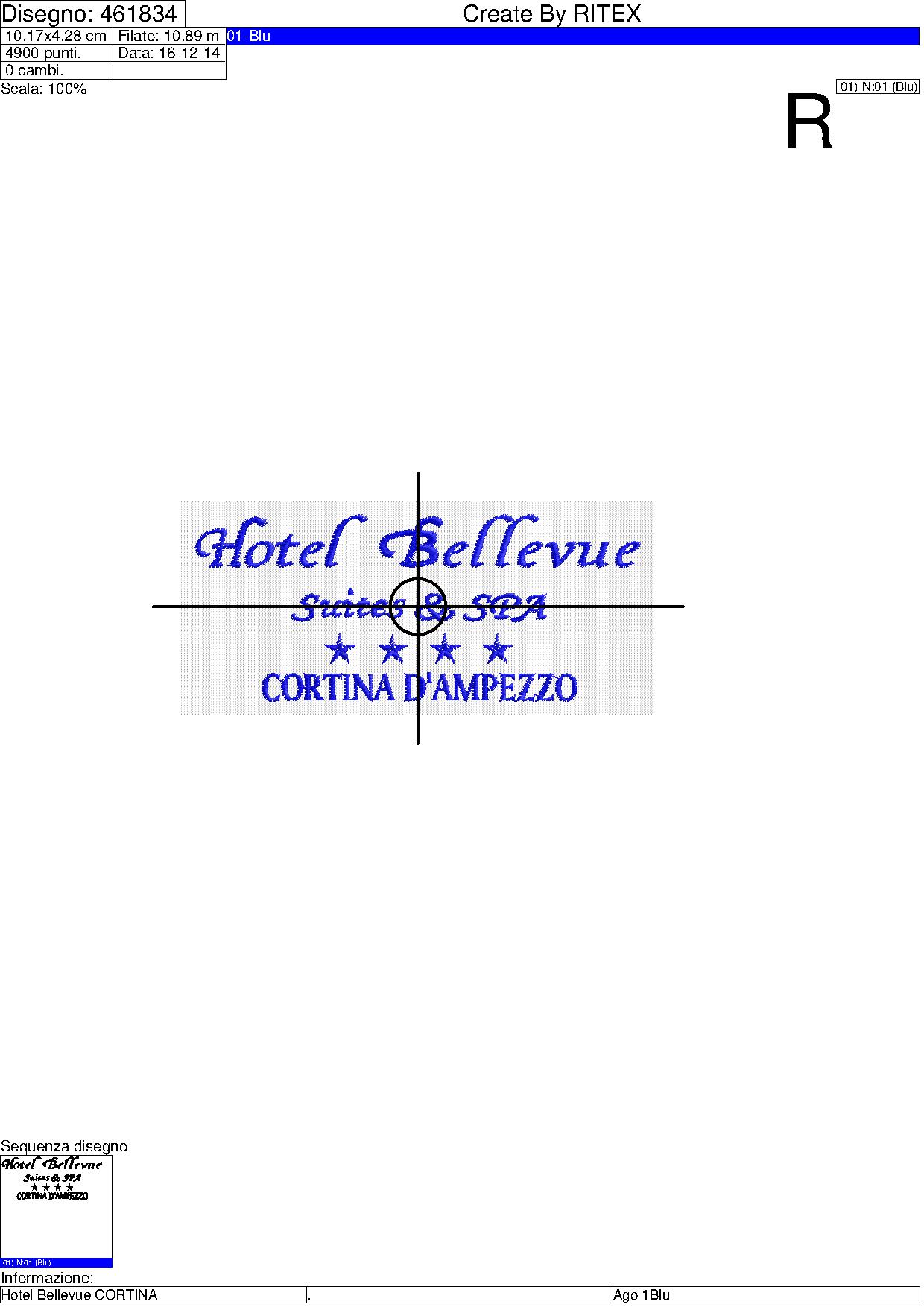 Foglio di lavorazione ricamo Hotel Bellevue CORTINA 4 stelle