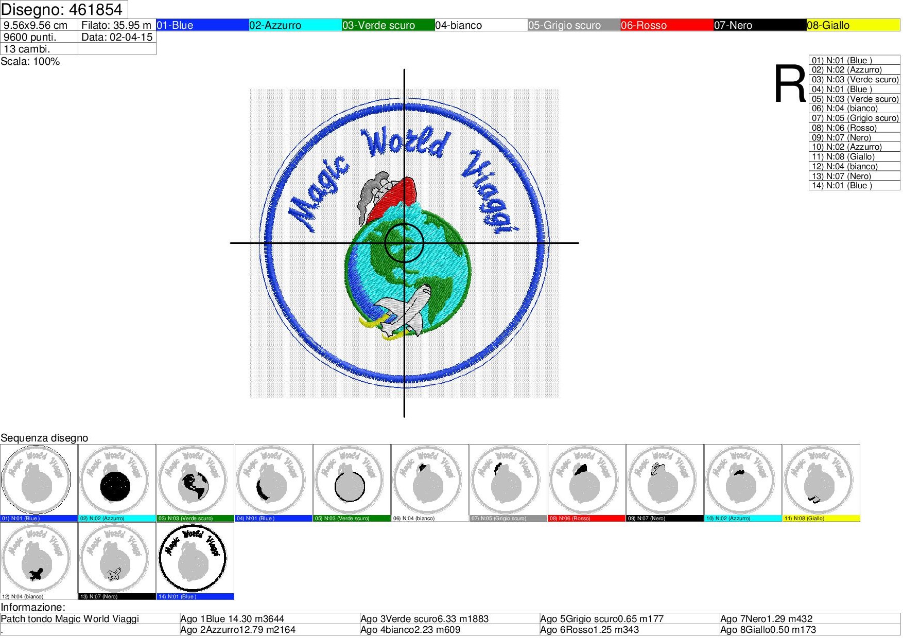 Foglio di lavorazione ricamo Patch tondo Magic World Viaggi con impuntura esterna