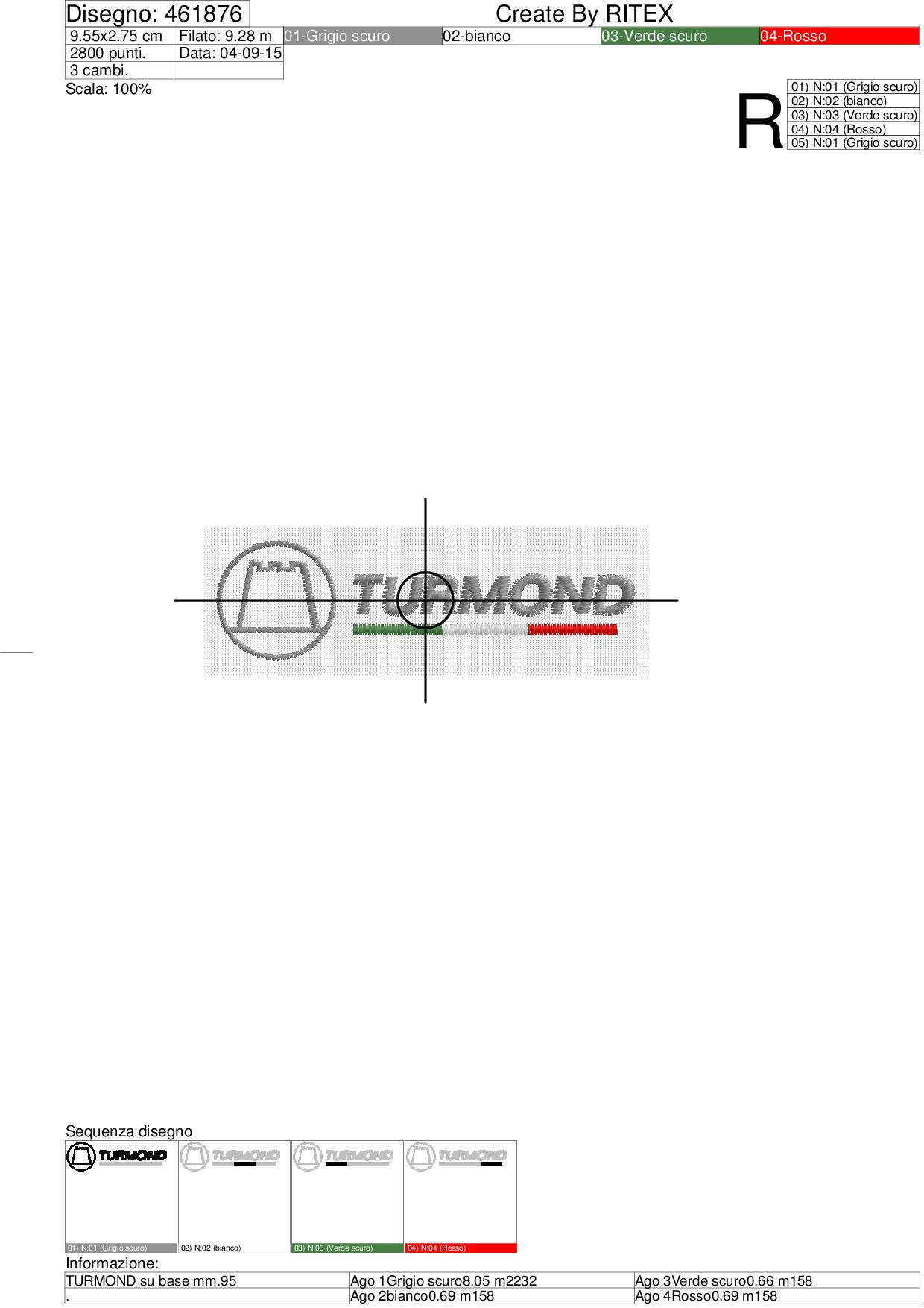 Foglio di lavorazione ricamo TURMOND su base mm.95