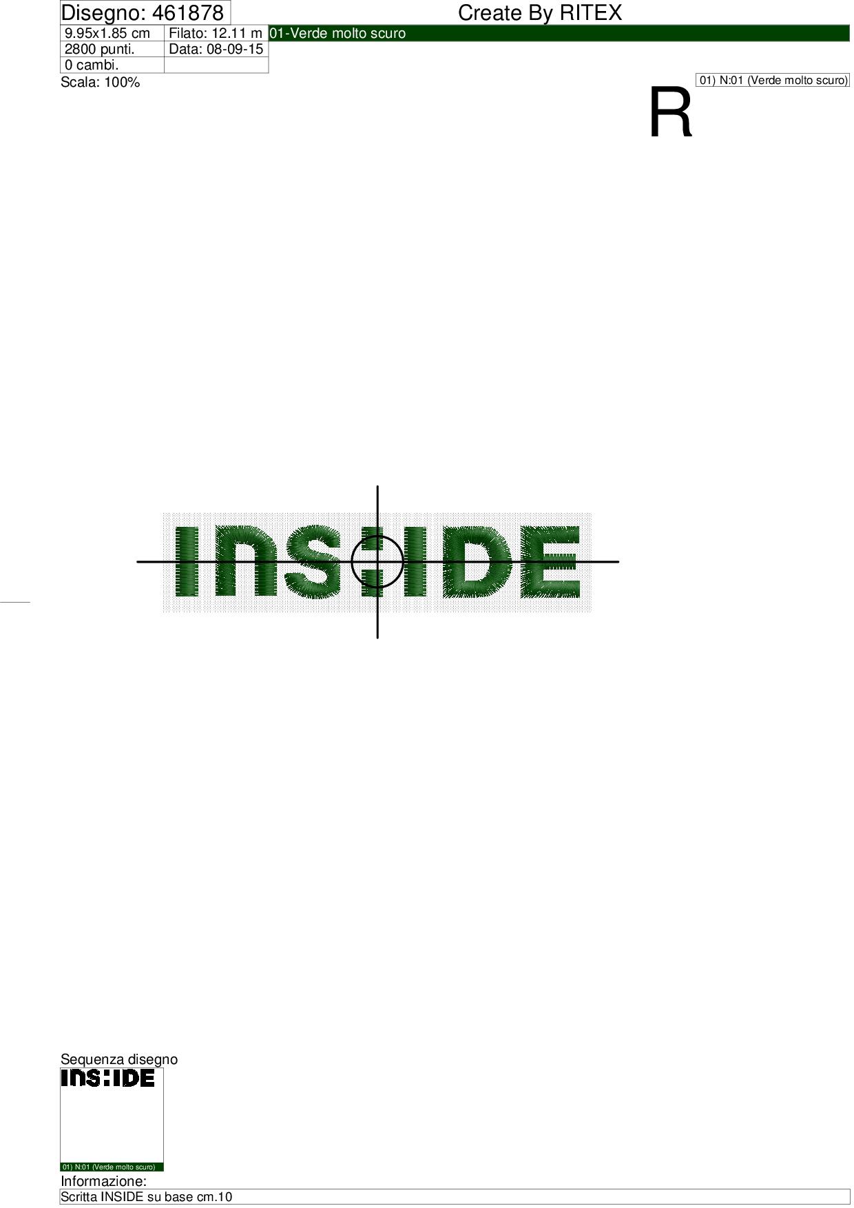 Foglio di lavorazione ricamo Scritta INSIDE su base cm.10