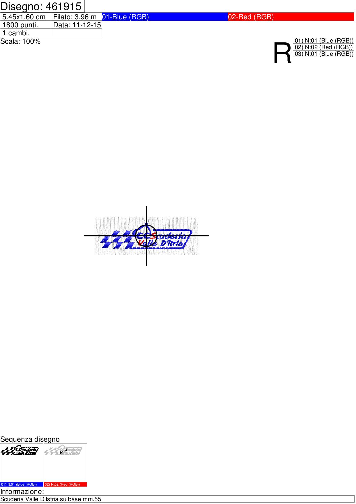 Foglio di lavorazione ricamo Scuderia Valle D'Istria su base mm.55