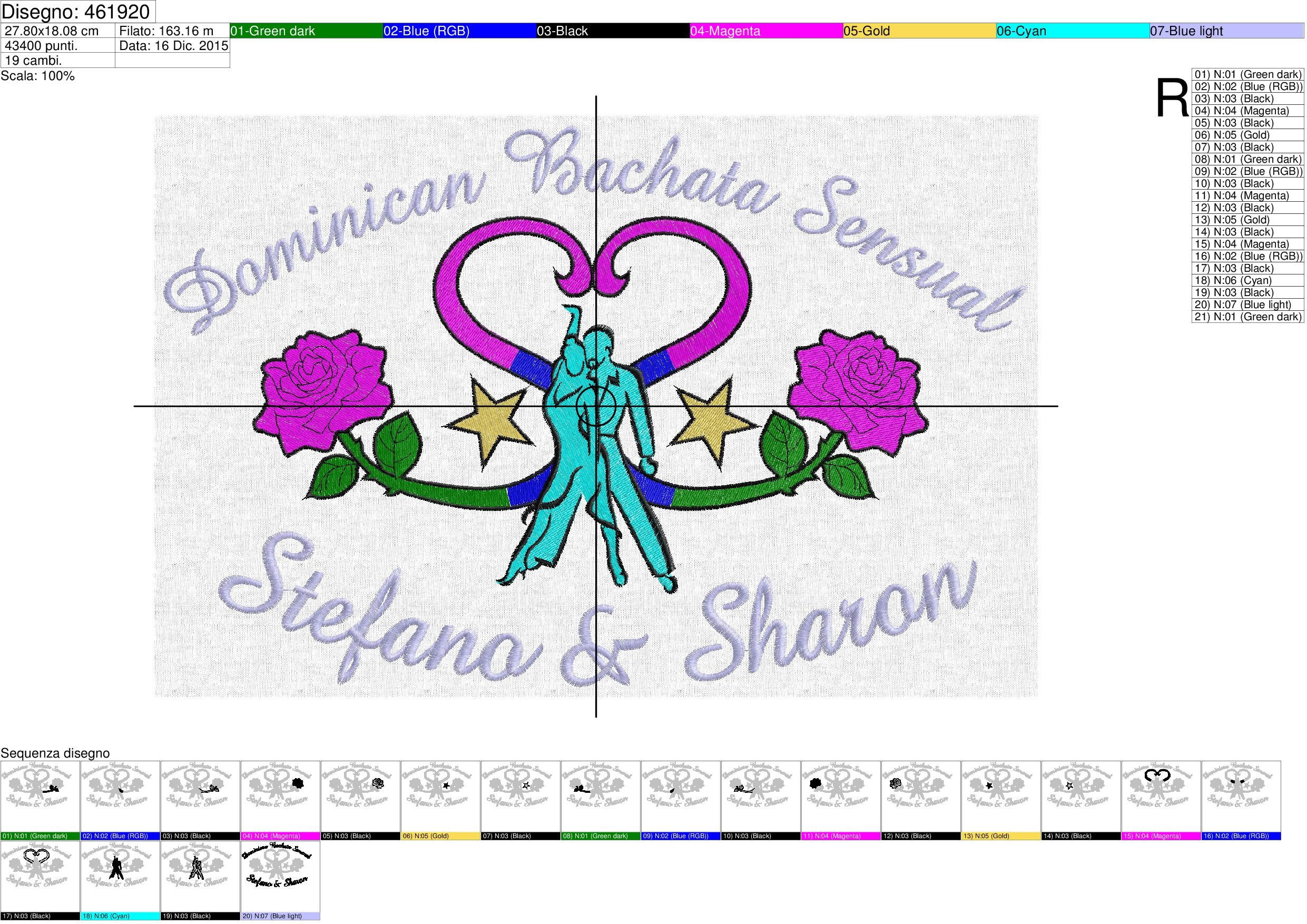 Foglio di lavorazione formato A3 ricamo Logo Stefano&Sharon su base cm.28