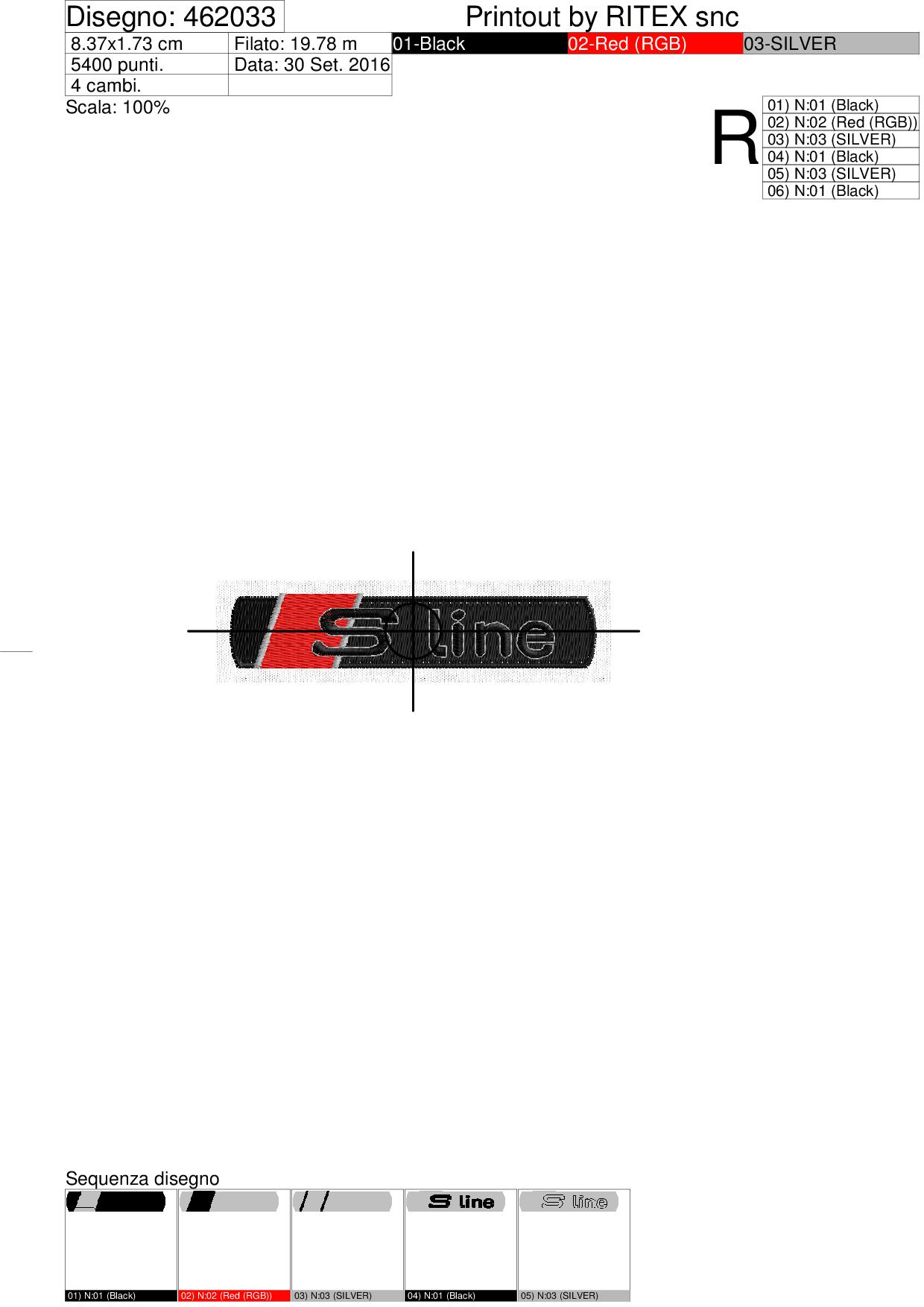Foglio di lavorazione ricamo logo AUDI S line su base cm. 8