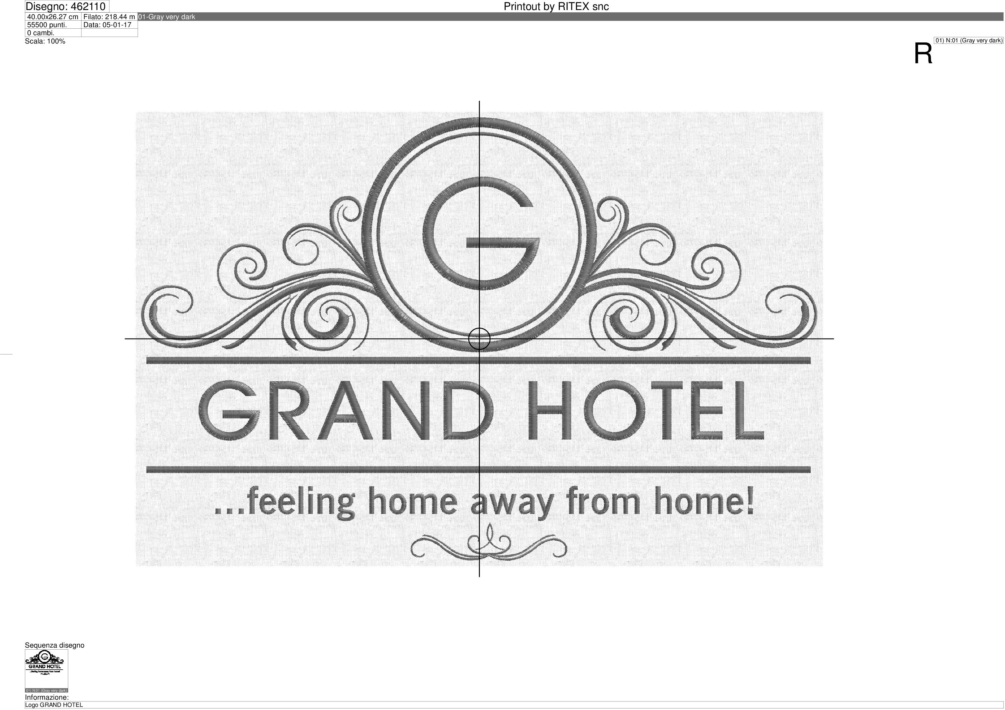 Foglio lavorazione in formato A2 file di ricamo Logo GRAND HOTEL