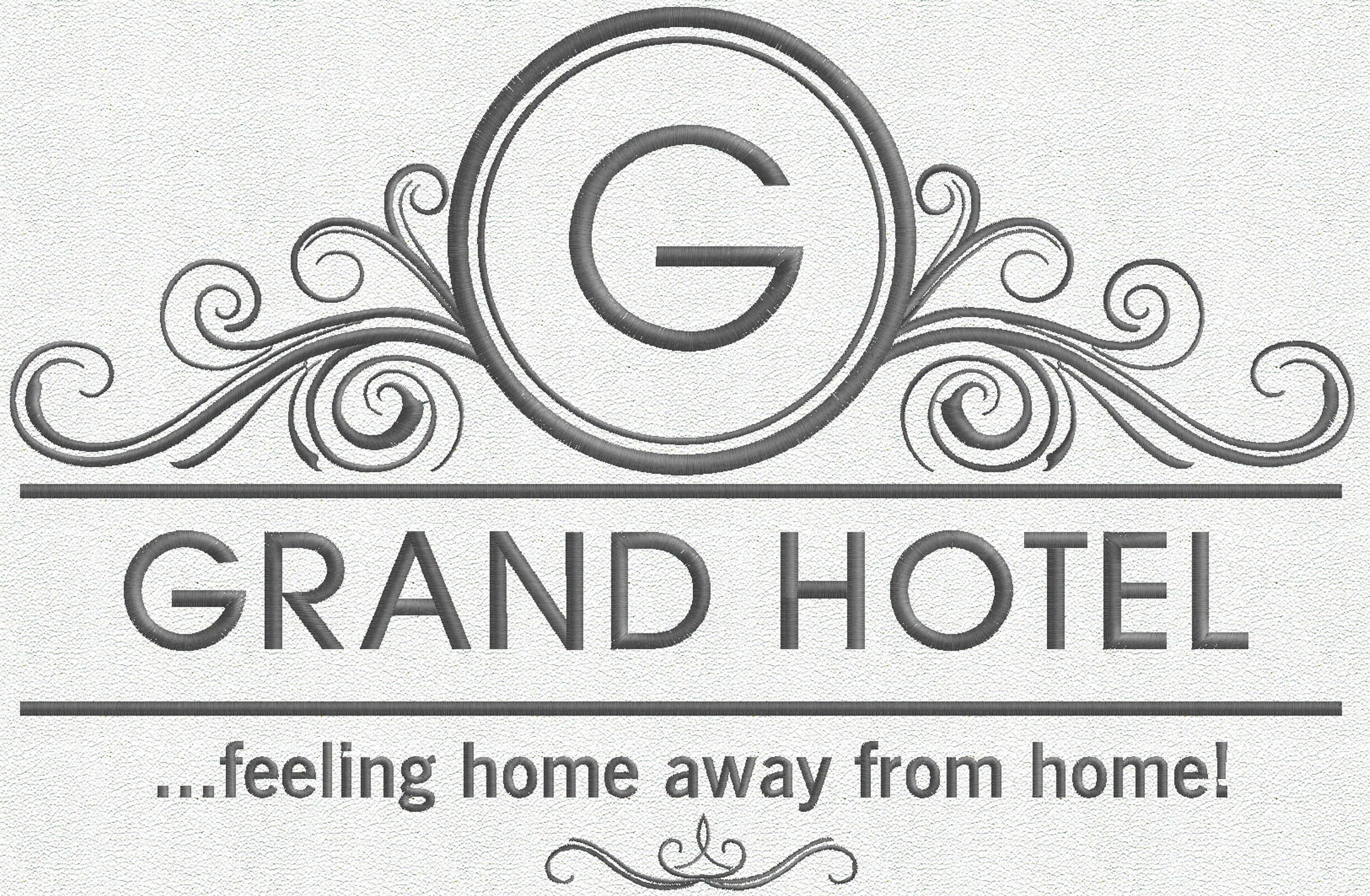 Ambientazione ricamata su base bianca ricamo Logo GRAND HOTEL