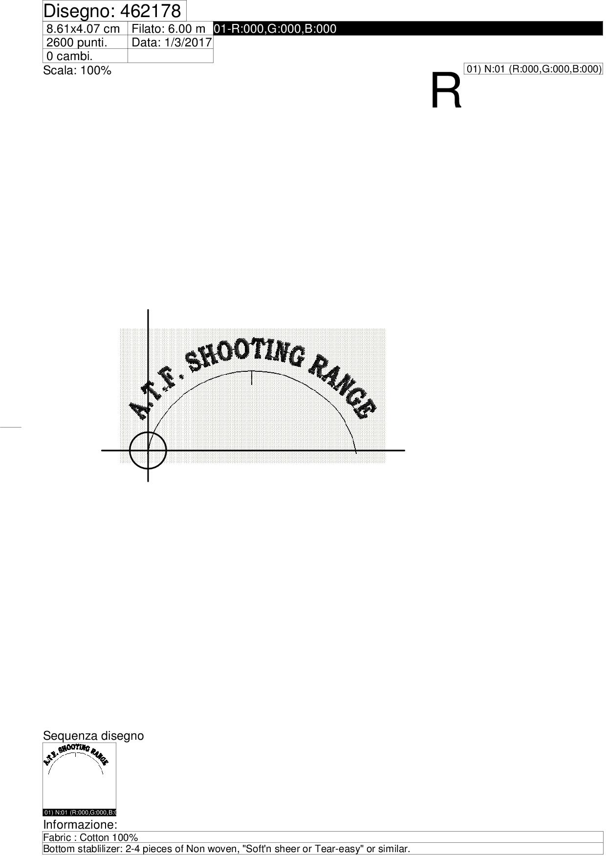 Foglio di lavorazione ricamo CURVATO A.T.F. SHOOTING RANGE