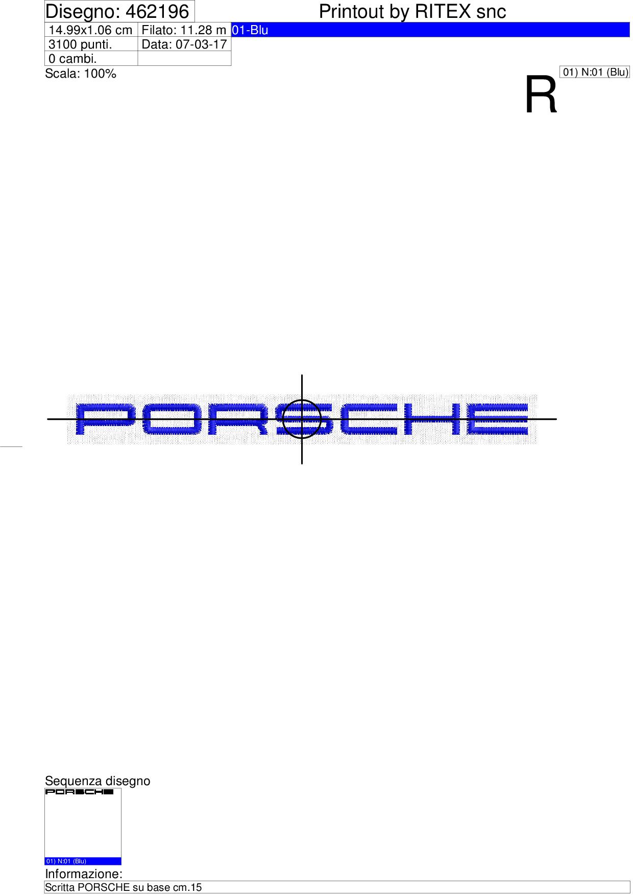 Sequenza lavorazione ricamo scritta PORSCHE su base cm.15