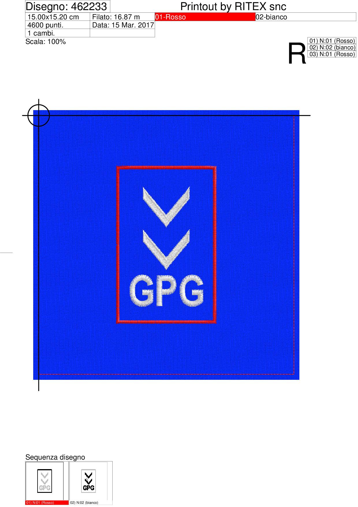 FOGLIO LAVORAZIONE PRG. RICAMO Mostrina GPG on 2 gradi a 