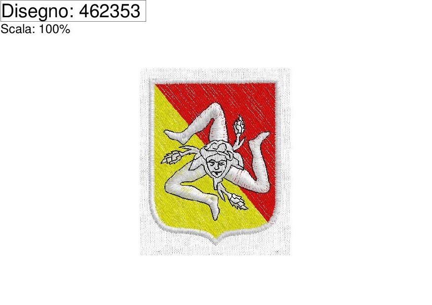 Miniatura Programma ricamo Patch con trinacria SICILIA su altezza 58 mm.