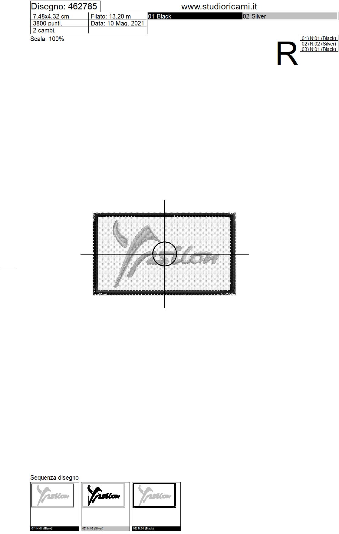Foglio di lavorazione ricamo nuovo Logo  Ypsilon cm. 7.5 x 4.5