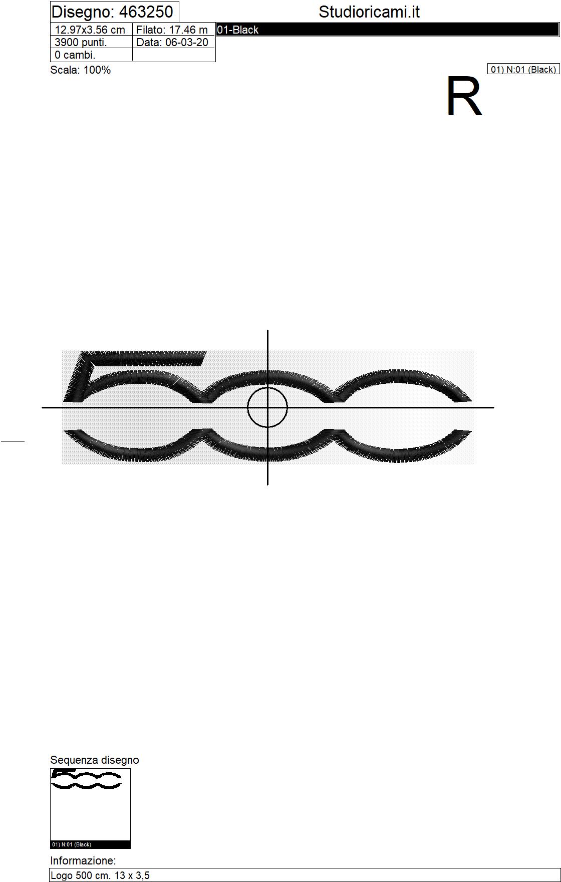Foglio di lavorazione ricamo Logo 500 cm. 13 x 3,5
