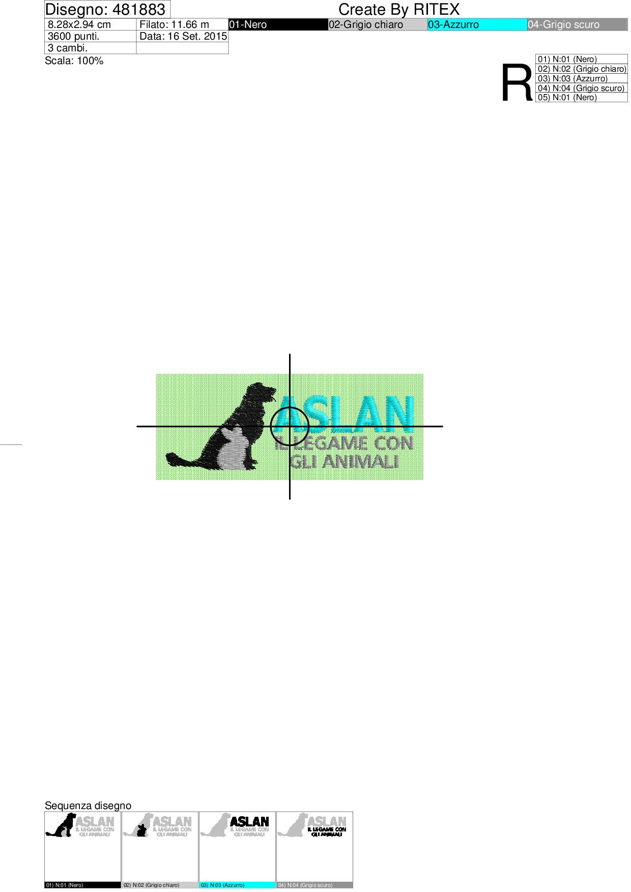 Foglio di lavorazione ricamo ASLAN il legame con animali su base 83 mm.