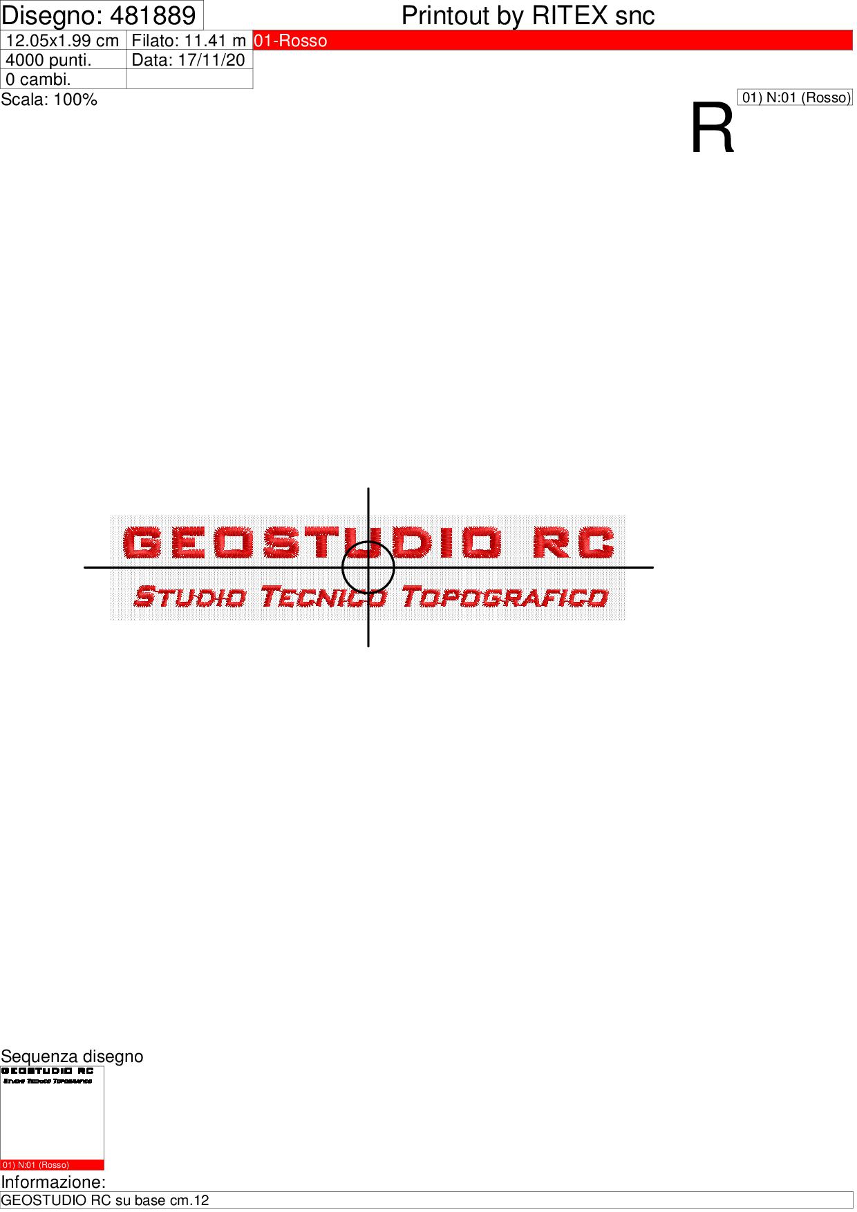 Foglio di lavorazione ricamo GEOSTUDIO RC su base cm.12