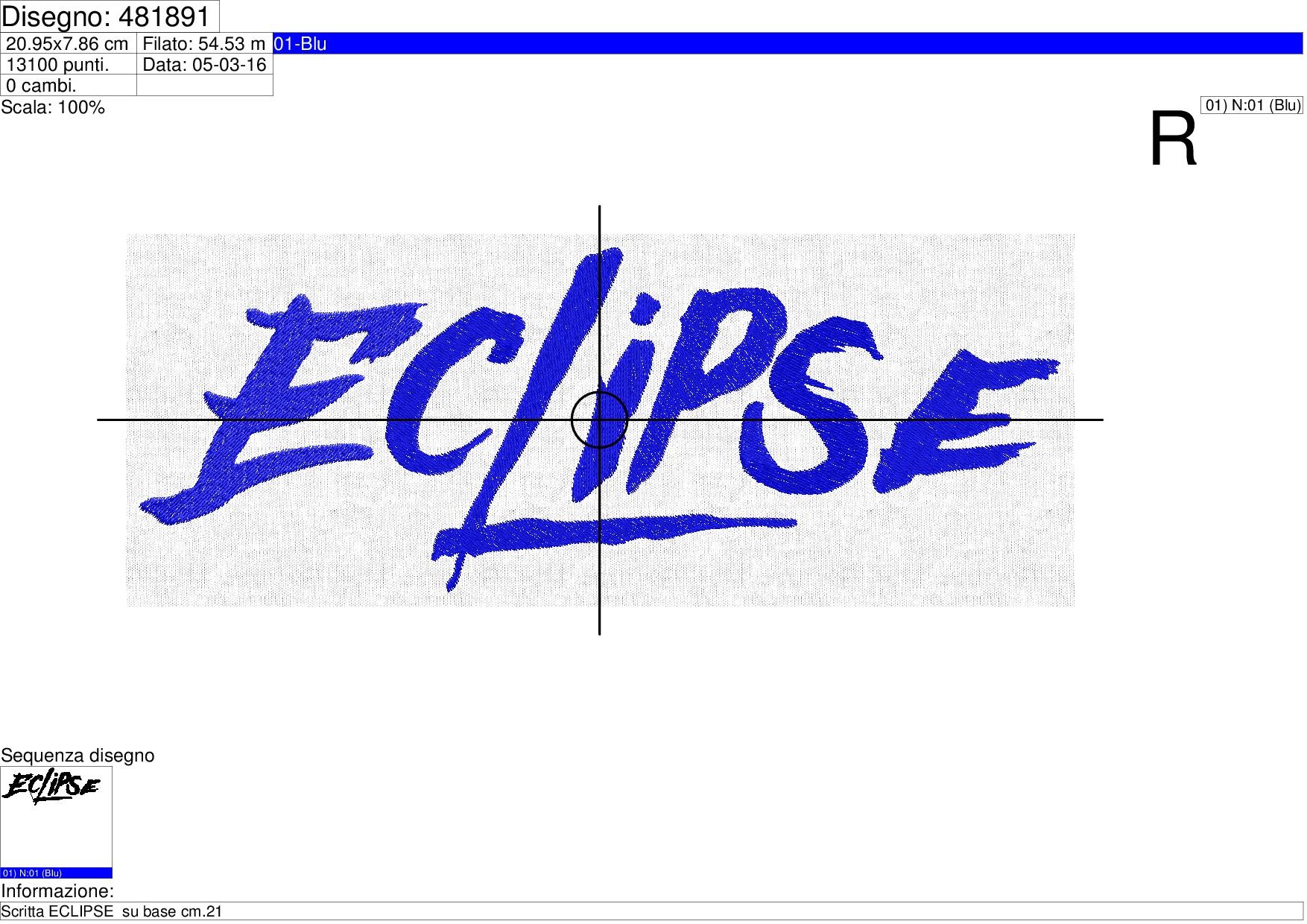 Foglio lavorazione ricamo Eclipse su base cm.21