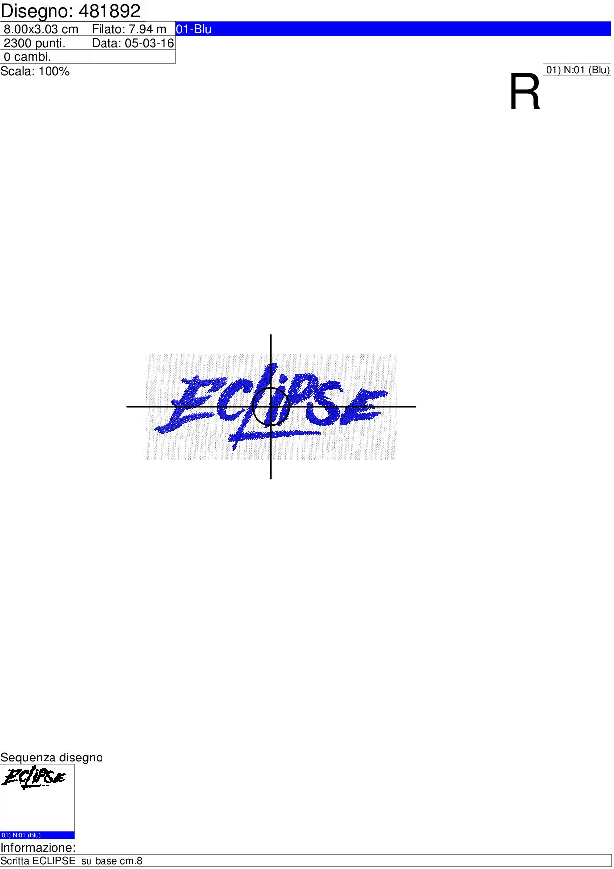 Foglio di lavorazione ricamo Eclipse su base cm.8