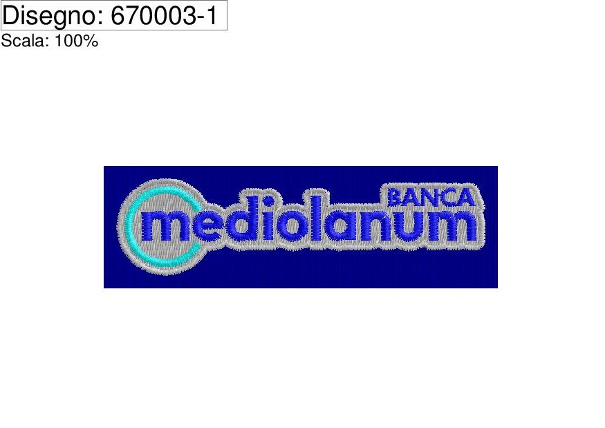 Icona ricamata su fondo tessuto blu MEDIOLANUM con base cm.9 bianca
