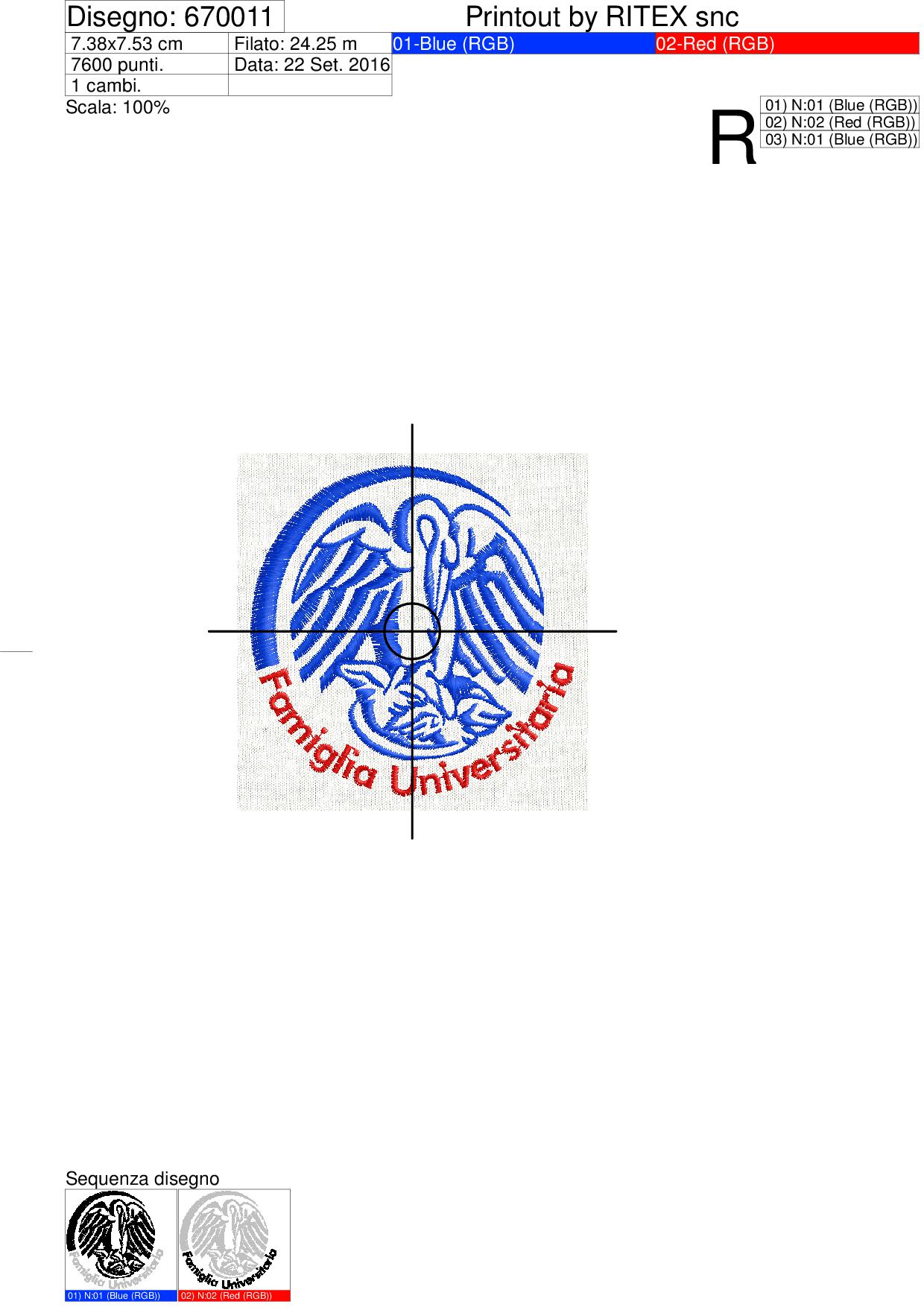 Foglio di lavorazione ricamo Logo Famiglia universitaria