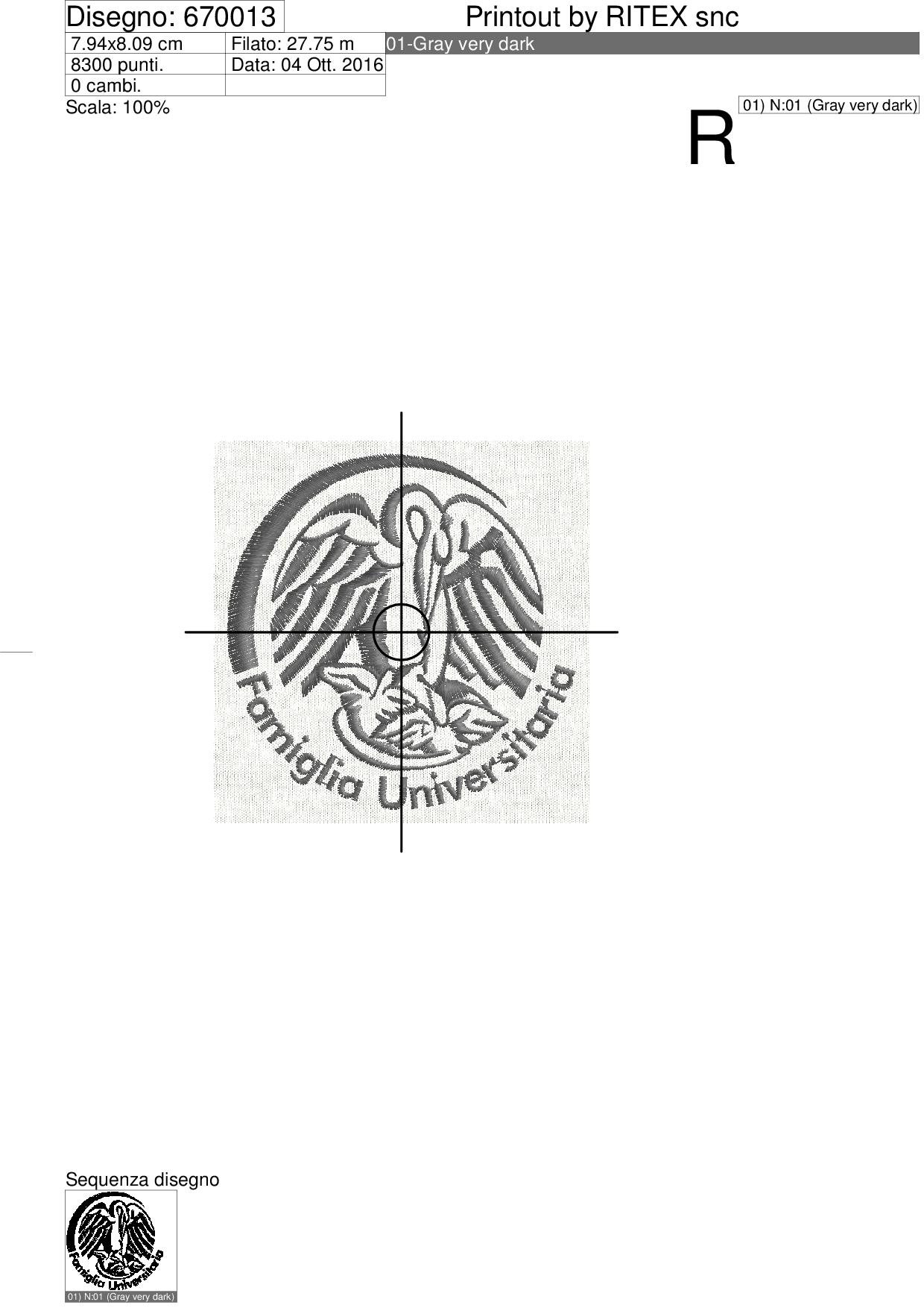 Foglio di lavorazione ricamo Famiglia universitaria diam. 8cm.