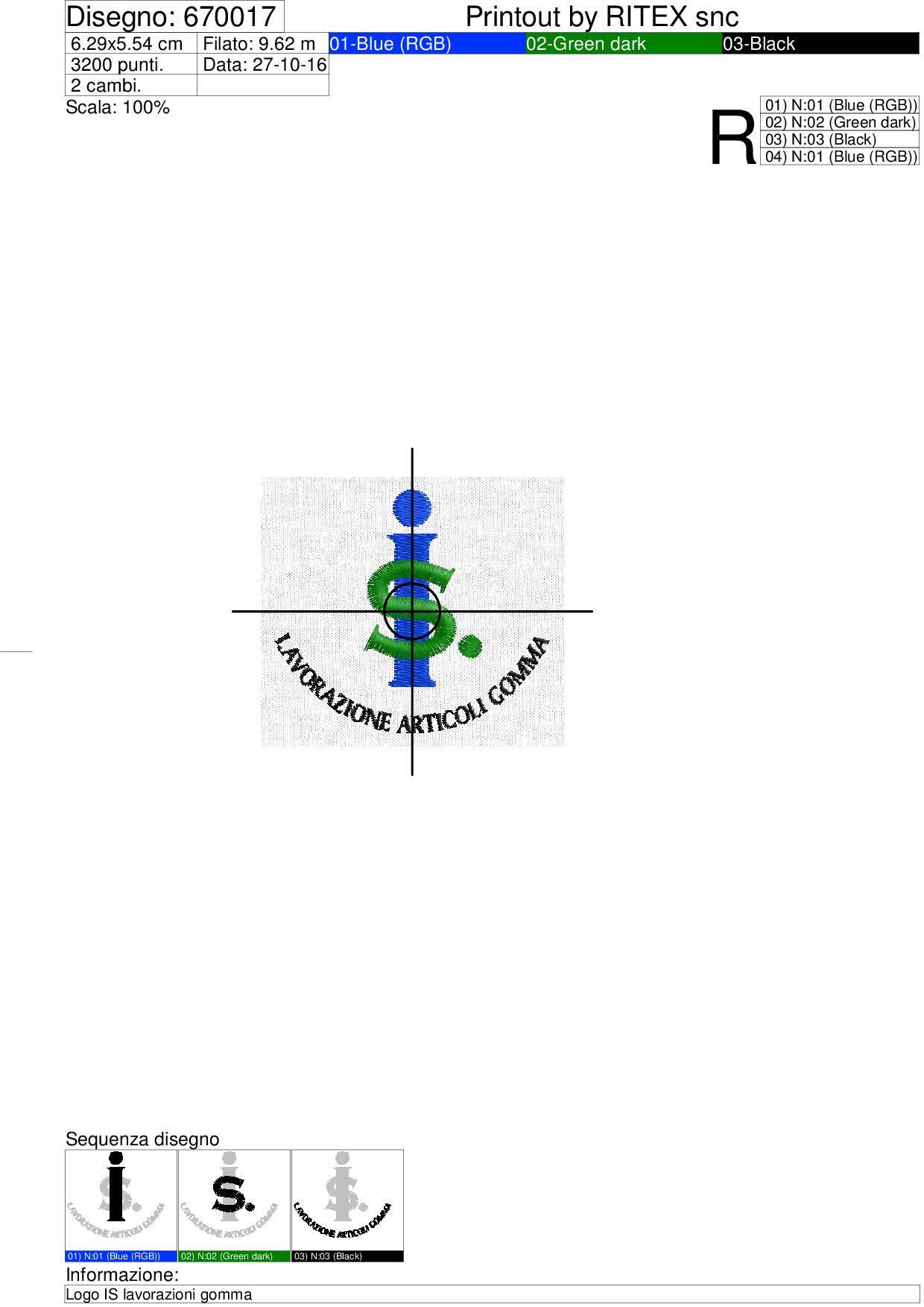 Foglio di lavorazione ricamo Logo IS lavorazioni gomma
