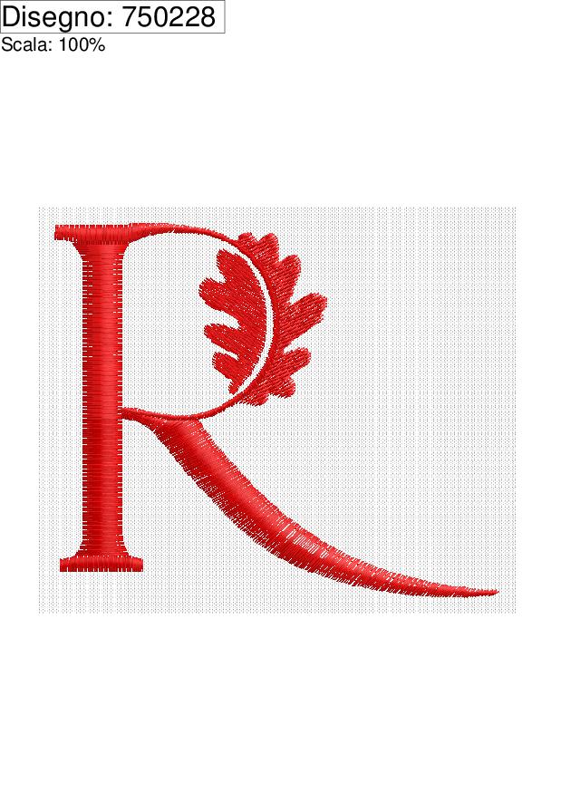 Programma di ricamo Iniziale R con foglia