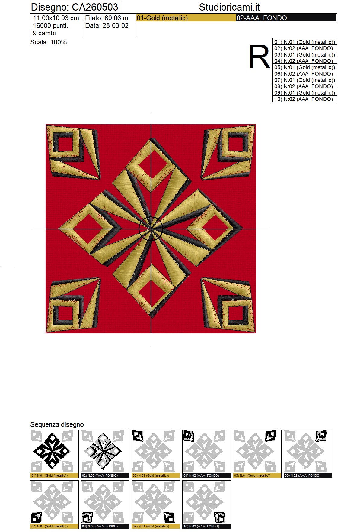 Foglio informazioni ricamo Decoro Quadro cm. 11 x 11