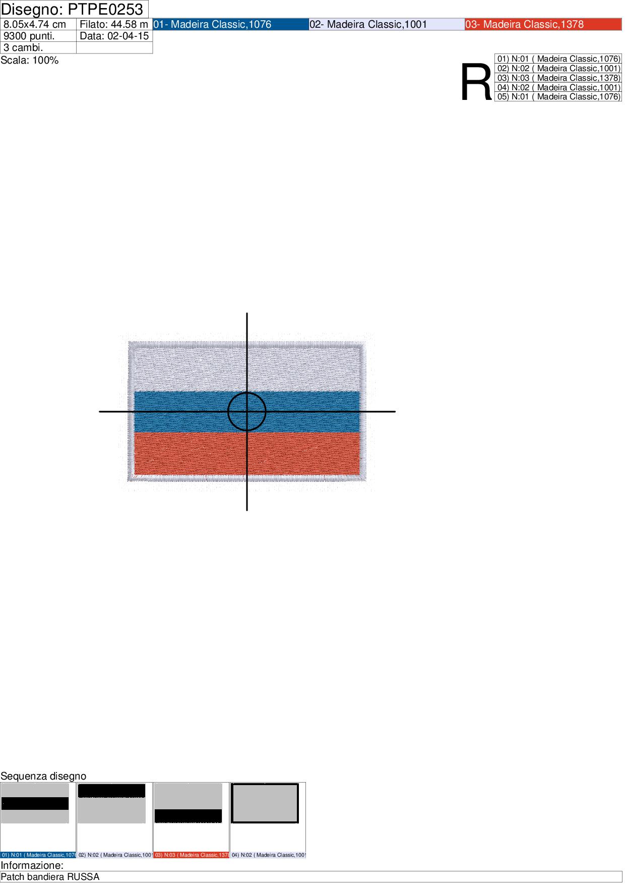 Messa in carta ricamo Patch bandiera russa 80x47 mm.