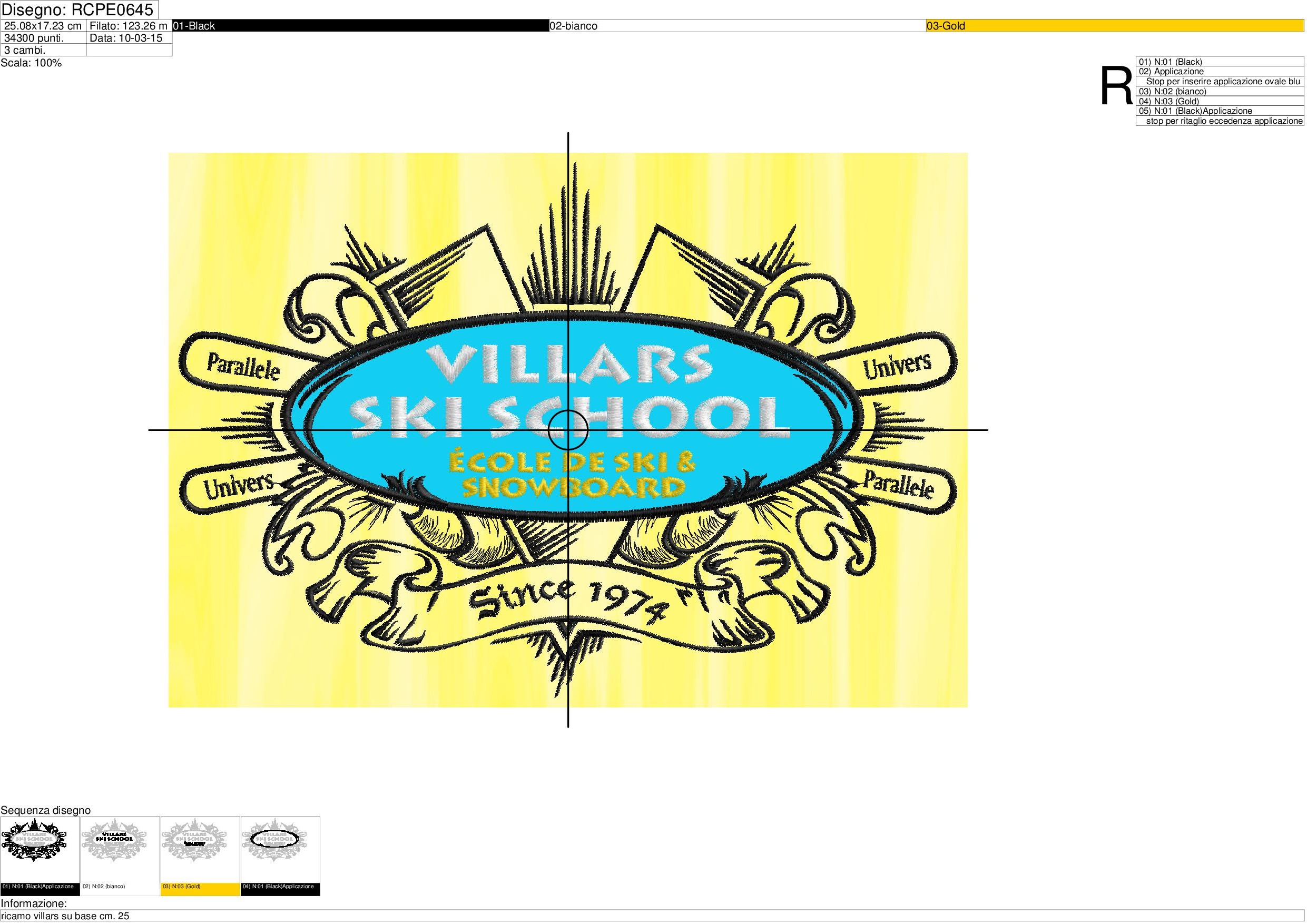 Foglio di lavorazione ricamo VILLARS SKI SCHOOL