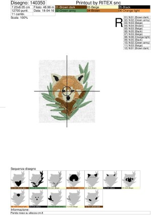 Foglio di lavorazione ricamo Panda rosso cm.8 x 7