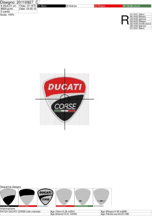 Foglio di lavorazionee per ricamo Stemma DUCATI corse tutto riempito a filo